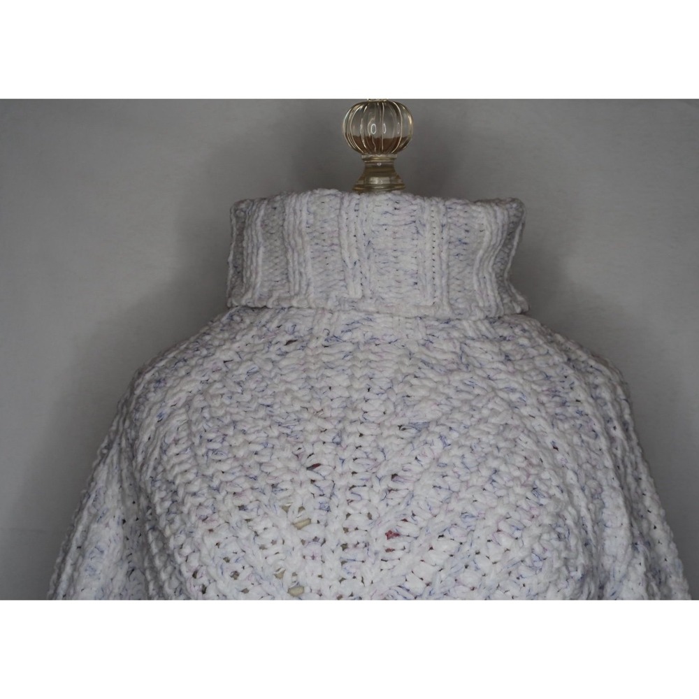 POL SMST289 Chunky Cable Knit Turtleneck Sweater White Speckled Balloon Sleeve M - Picture 3 of 8